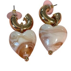 Mignonne Gavigan 14K Gold Plated Blush Pink Marbled Heart Drop Earrings Huggie